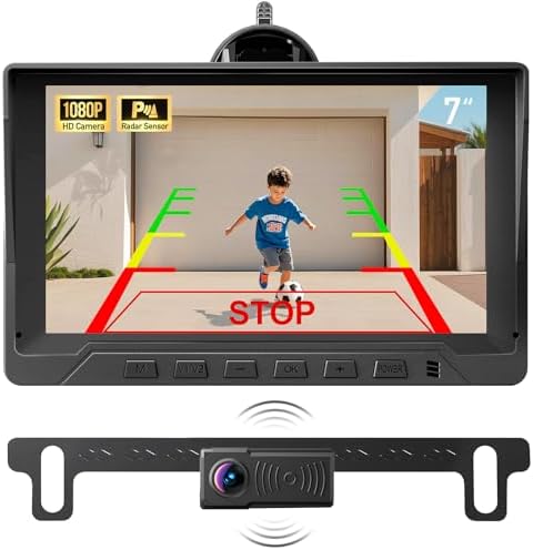 1080P Backup Camera with Backup Sensors Parking Distance Control (PDC) System, Back up Camera Waterproof Clear Night Vision Rear View Camera with 7” Monitor for Cars/Truck/SUV/RV/Van/Trailer