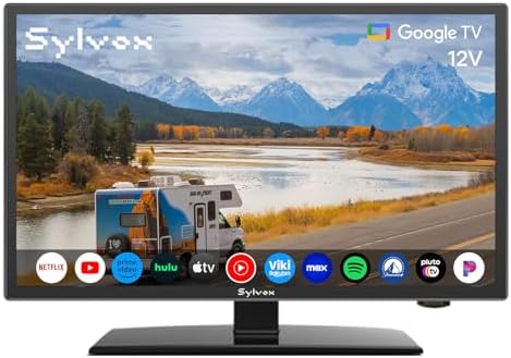 SYLVOX Smart RV TV, 24″ 12 Volt TVs for RV Camper 1080P DC/AC Powered Television, Compatible with Google OS, Support Download APPs, Google Assistant, Bluetooth WiFi, 9-32V Wide Voltage Protection