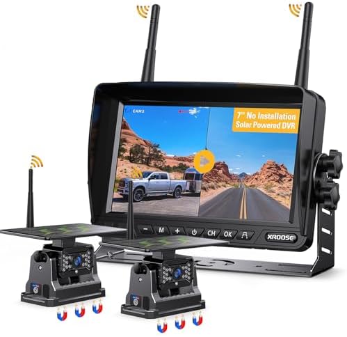 Dual RV Magnetic Wireless Backup Camera 7″ HD 1080P with 15000mAh Long Battery Life Rechargeable Reverse Camera, Night Vision, IP69 Waterproof RV Back Up Camera for Trucks Cars Trailers RVs(CT7-2)