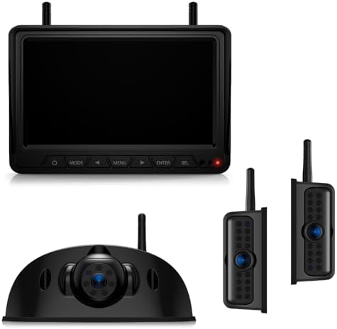 Fookoo HD Wireless RV Backup Cameras System, 7″ Split-Screen Monitor, 1 Rear View + 2 Side Cameras, IR Night Vision Recording Waterproof Compatible with Furrion Pre-Wired RV Truck Trailer – DW7Y503