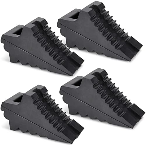 Wheel Chocks for Cars, RVs, Trucks, Trailers, and Vehicles G.V.W. up to 8T, 4 Pack – Anti Slip Bottom Tire Chock for All Weather Use – RV, Travel Trailer, Pop Up Camper Accessory