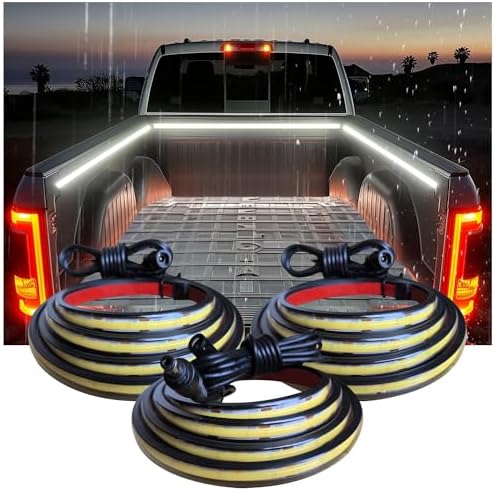 LED Truck Bed Lights, 3Pcs 60Inch 12V 6500K White COB Waterproof Lights Strip with Switch Blade Fuse Splitter, Cool Accessories for Pickup Truck Camper Van SUV RV Boat