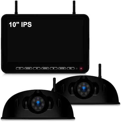 Fookoo 1080P 10″ Wireless RV Backup Camera System for Furrion Pre-Wired RV Truck Trailer, 10″ HD IPS Monitor & 2 Rear View Cameras, Dual Split Screen IR Night Vision Recording Waterproof – D10Y2