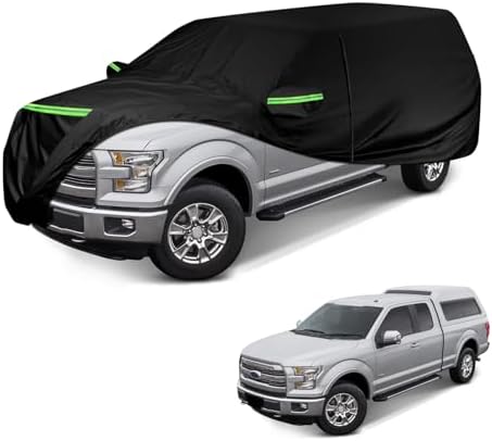 Waterproof Cover for Truck with Rear Topper, Replace for Ford F-Series,Chevy Silverado, Dodge Ram,CrewCab 5.5 ft, Heavy Duty Truck Cover with Door Zipper for Snow Rain Dust Protection (235 inch)