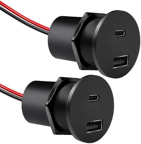 Acegoo 12V USB Outlet 30W PD Type-C & 18W QC3.0 Aluminum USB Charger Socket Dual Port Fast Charging Recessed Mount Replacement Car Charger Accessories for RV Camper Trailer Truck Boat Golf (2Pcs)