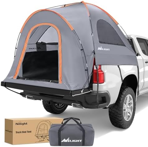 Nilight Truck Bed Tent 8-8.5 FT Pickup Truck Tents with Rainfly Waterproof PU2000mm Double Layer for 2-Person Portable Full Size Long Tailgate Bed Tent for Truck Camping Outdoor Travel, Orange Grey