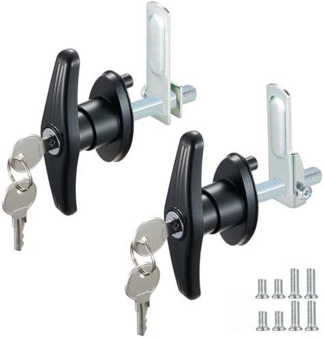 CZC AUTO Truck Cap Camper Shell T-Handle Lock Latch Set, Truck Bed Topper Door Locking T-Handle Replacement Kit, with 4 Matching Keys & 2 Screw Sizes