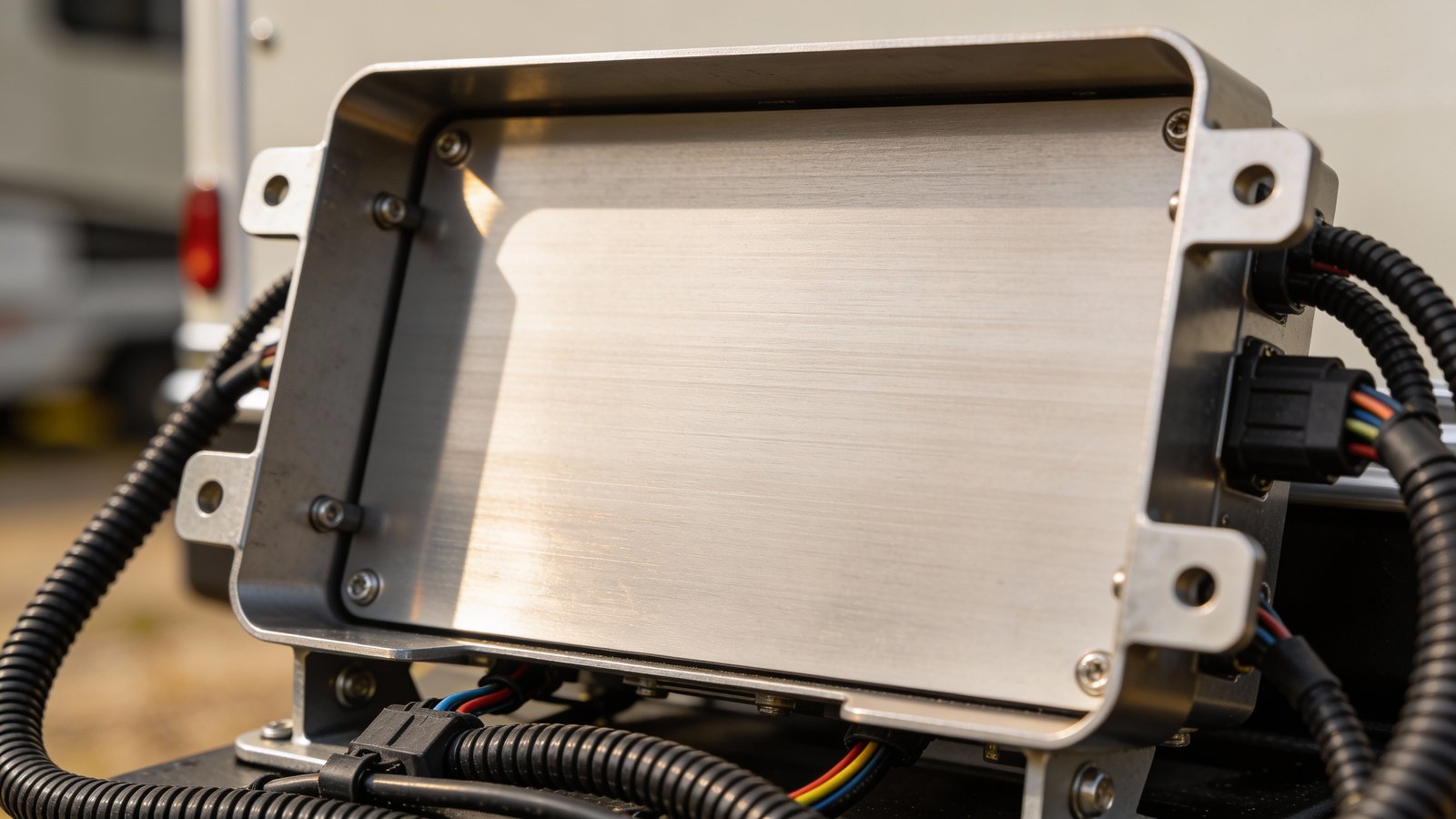 **Closeup of a high-end trailer brake controller dashboard installation**