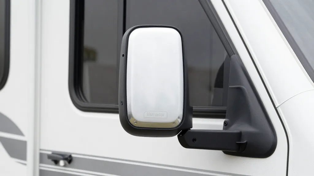 Setting Up Rv Trip Wizard: First Time Configuration Made Easy 4 Single Class C RV side mirror with clearance sign reflection