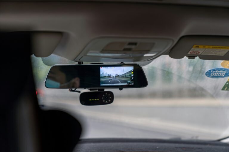 Dash cam mounted on a truck windshield
