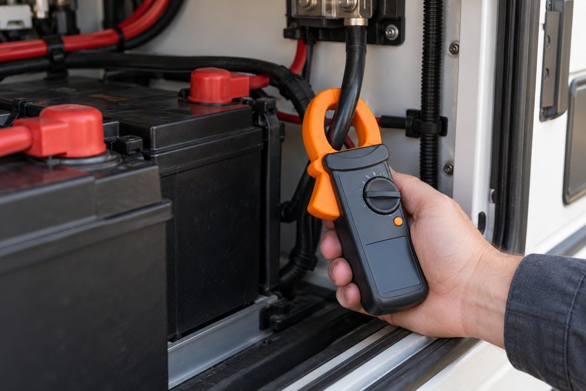 RV battery drains with disconnect off: dC clamp meter around one insulated RV battery cable